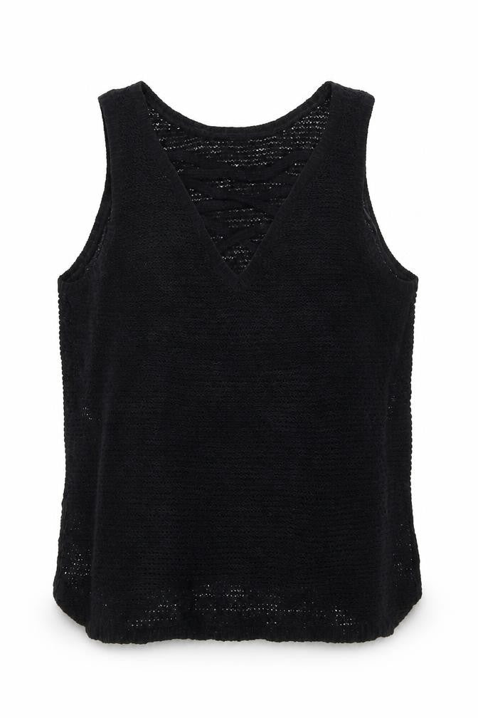 New Look Women's Black UK 14 Basic Knit V-Neck Sleeveless Tank Top