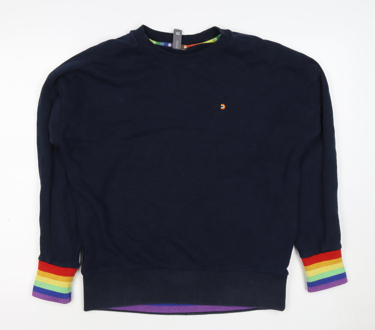Sweaty Betty Women Blue XS Rainbow Cuff Crew Neck Pullover Sweatshirt