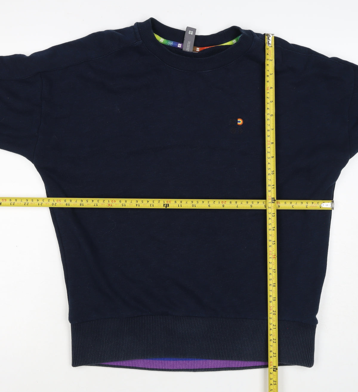 Sweaty Betty Women Blue XS Rainbow Cuff Crew Neck Pullover Sweatshirt