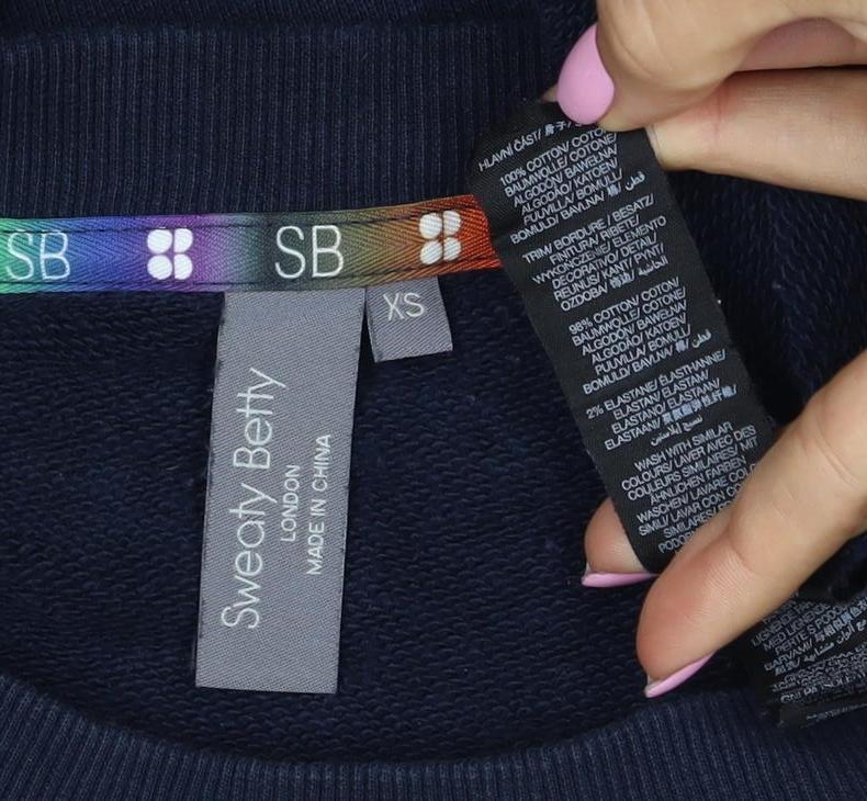 Sweaty Betty Women Blue XS Rainbow Cuff Crew Neck Pullover Sweatshirt
