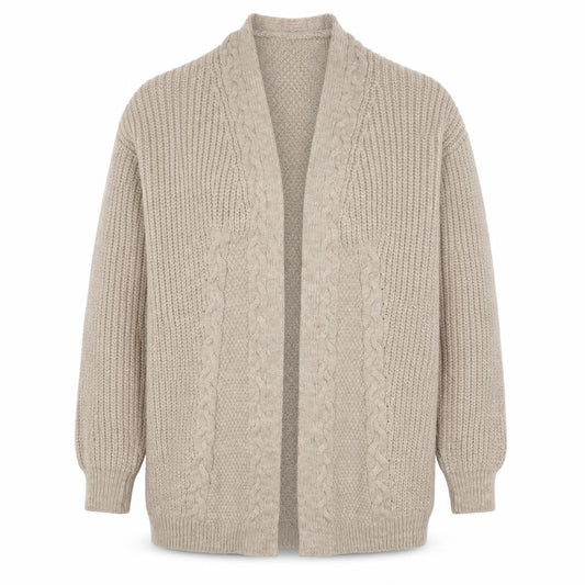 Lipsy Women Beige UK 12 Cable Knit Open Cardigan Long Sleeve