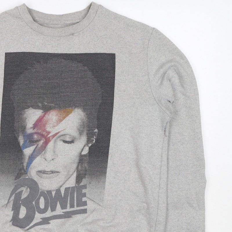 Hype Mens Grey M David Bowie Graphic Print Crew Neck Sweatshirt