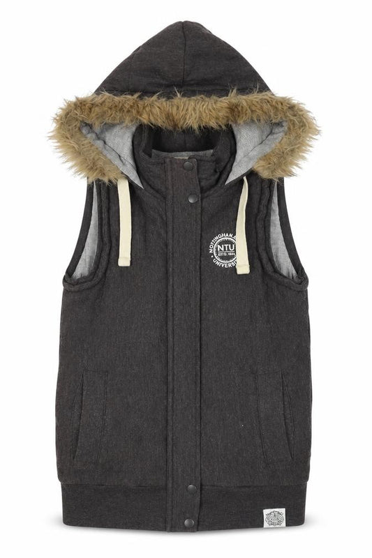 Good Clothing Women’s Grey UK 10 Hooded Faux Fur Parka Waistcoat