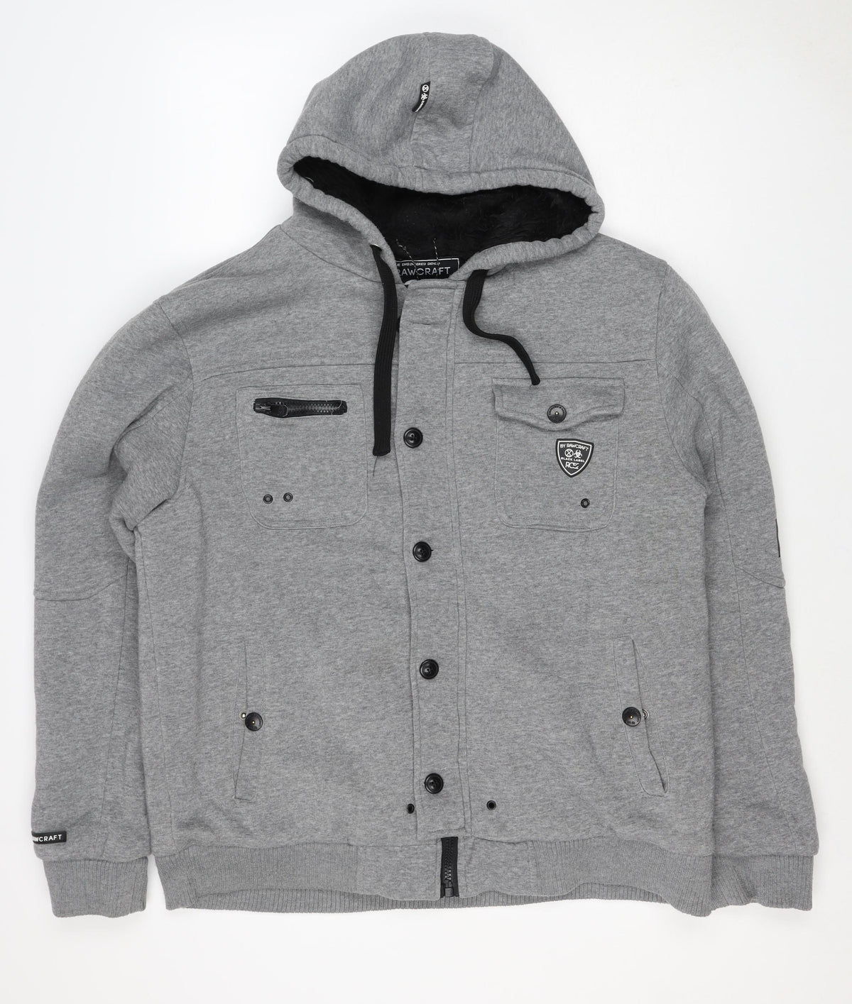 Rawcraft Men’s Grey 2XL Hooded Fleece Lined Button Zip Jacket