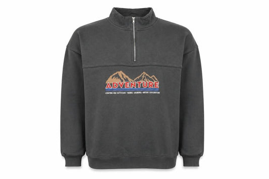 Cotton On Men's Black XL 1/4 Zip Adventure Graphic Sweatshirt