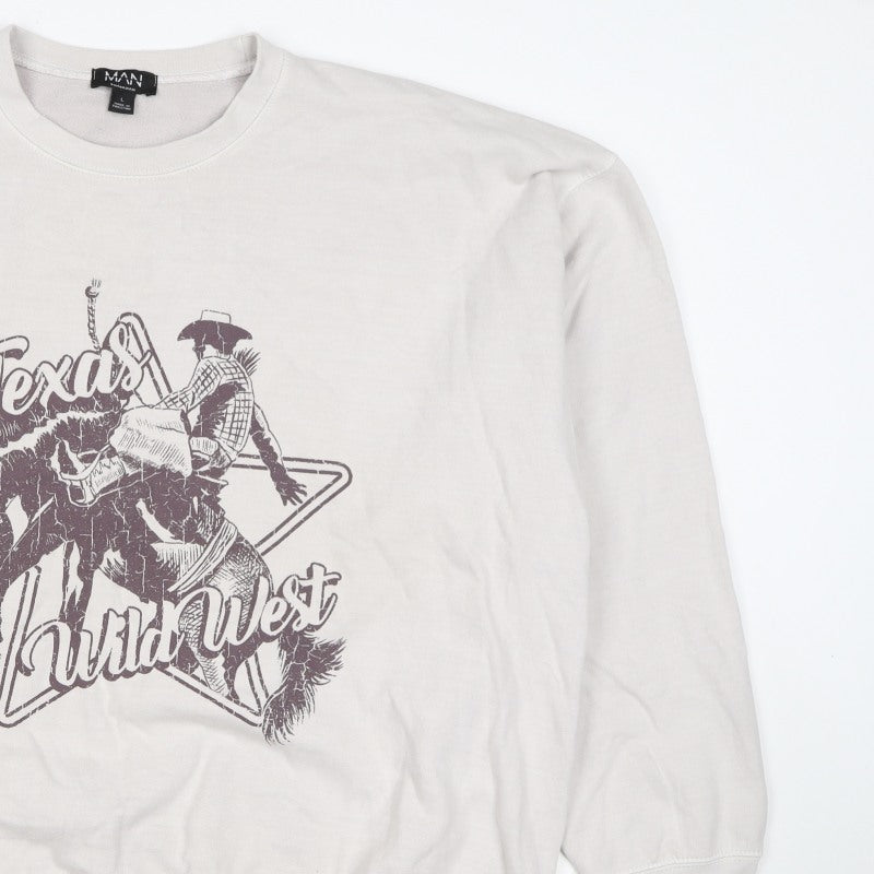 boohooMAN Men’s Beige L Texas Wild West Graphic Crew Sweatshirt