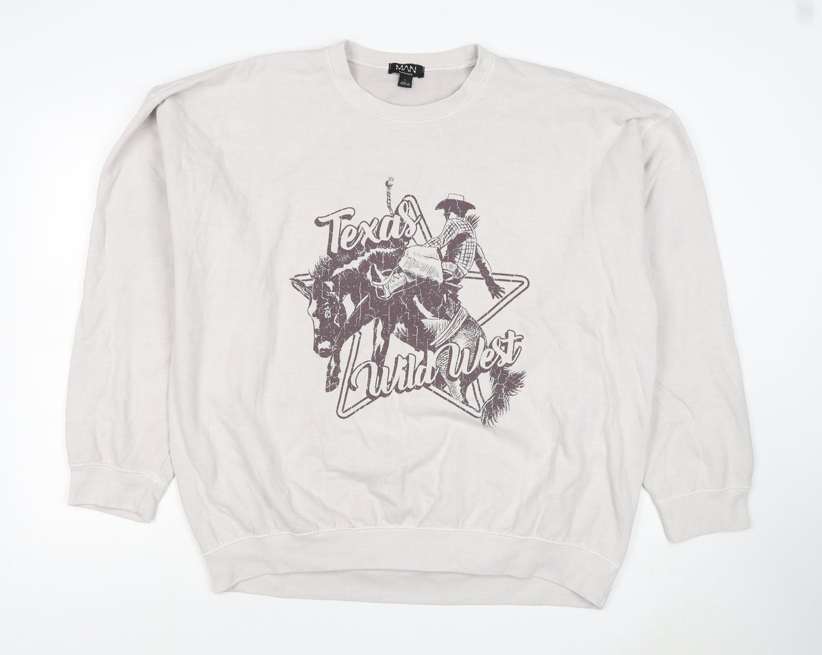 boohooMAN Men’s Beige L Texas Wild West Graphic Crew Sweatshirt