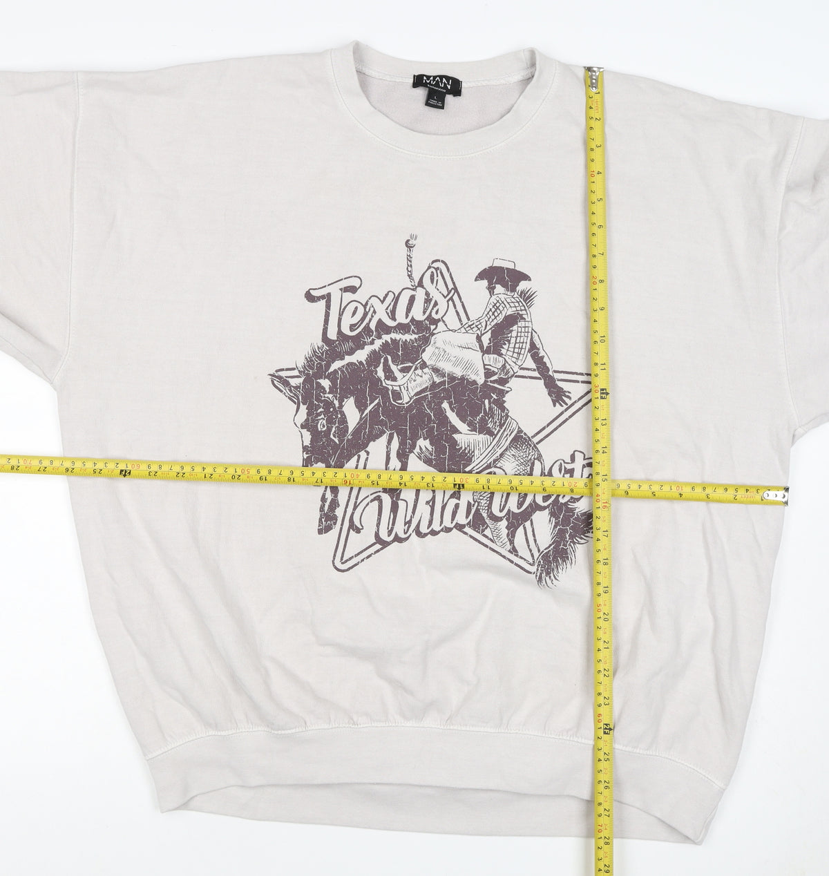 boohooMAN Men’s Beige L Texas Wild West Graphic Crew Sweatshirt
