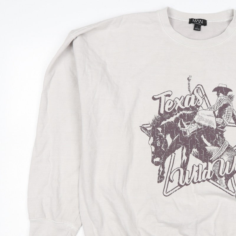 boohooMAN Men’s Beige L Texas Wild West Graphic Crew Sweatshirt
