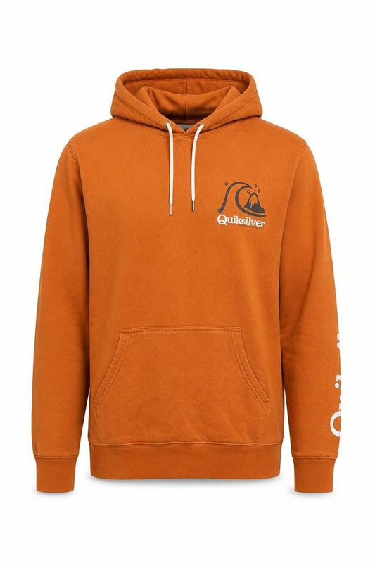 Quiksilver Men’s Orange L Pullover Hoodie Logo Graphic Fleece
