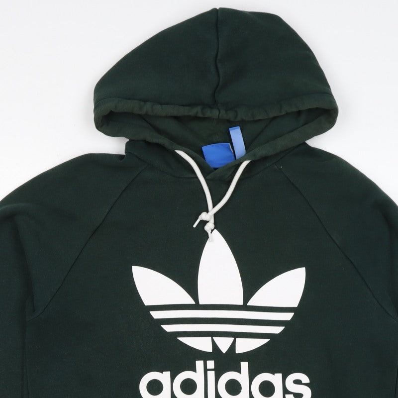 Adidas Men’s Green M Trefoil Logo Pullover Hoodie Kangaroo Pocket