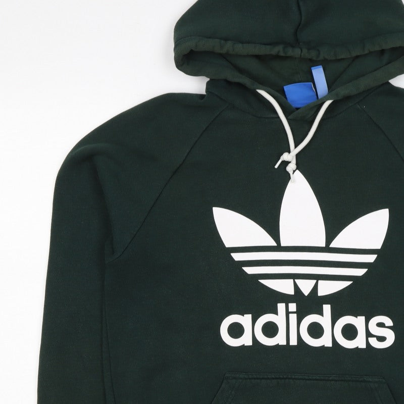 Adidas Men’s Green M Trefoil Logo Pullover Hoodie Kangaroo Pocket