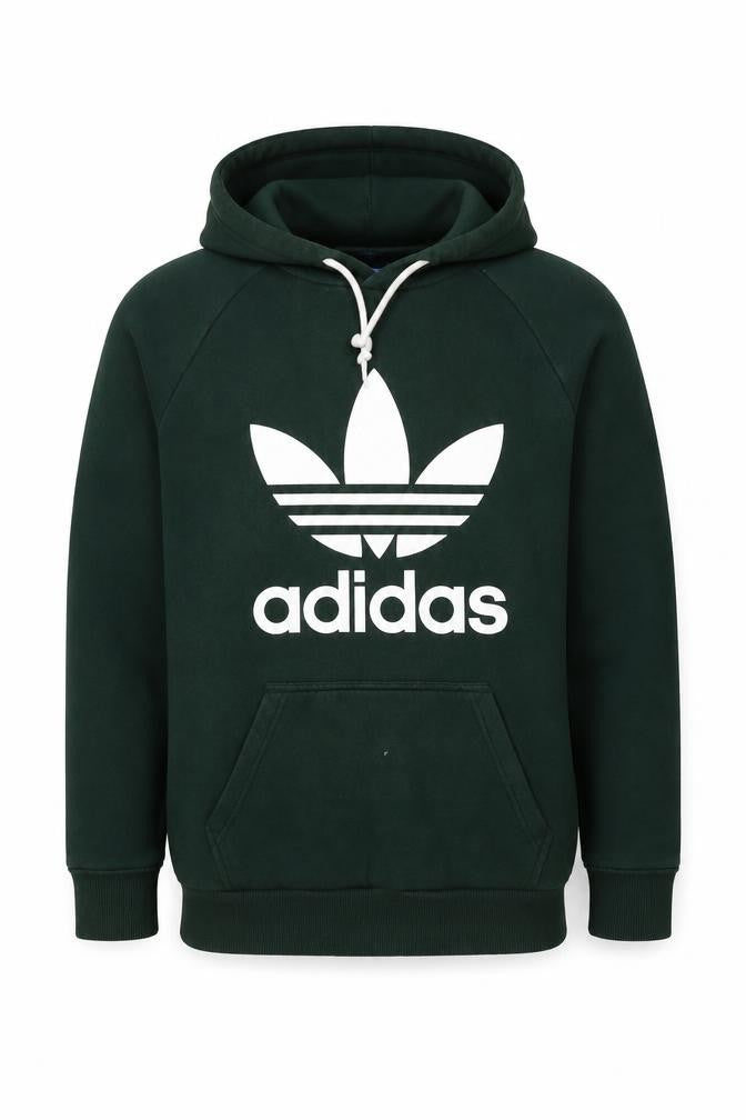 Adidas Men’s Green M Trefoil Logo Pullover Hoodie Kangaroo Pocket
