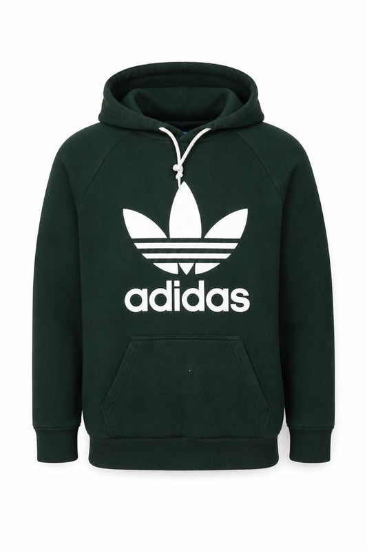 Adidas Men’s Green M Trefoil Logo Pullover Hoodie Kangaroo Pocket