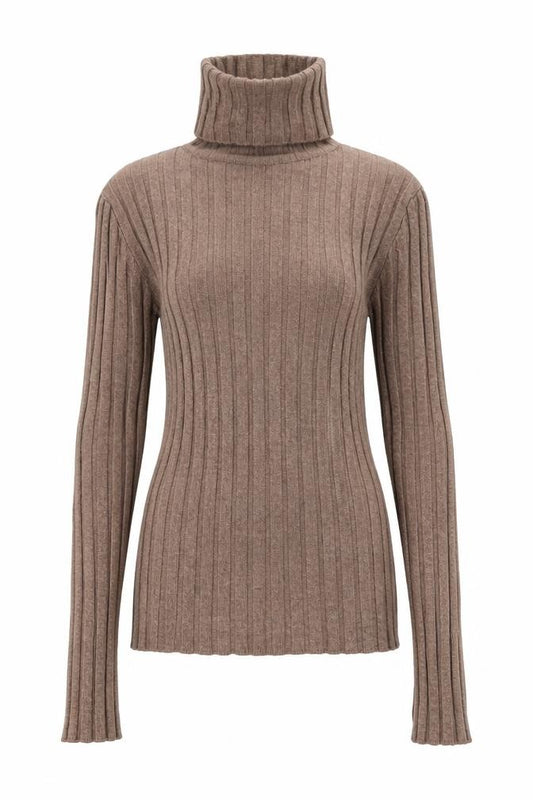 Pink Vanilla Women Brown UK S Ribbed Roll Neck Long Sleeve Tunic Jumper