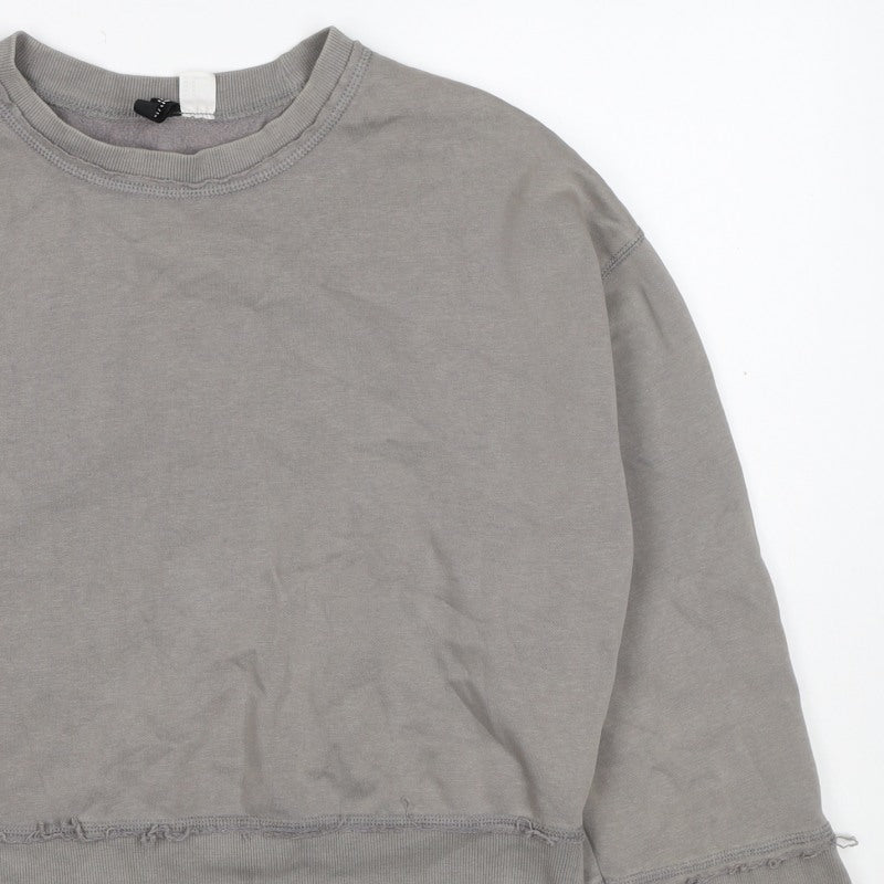COS Women Grey M Distressed Raw Hem Crew Neck Cotton Sweatshirt
