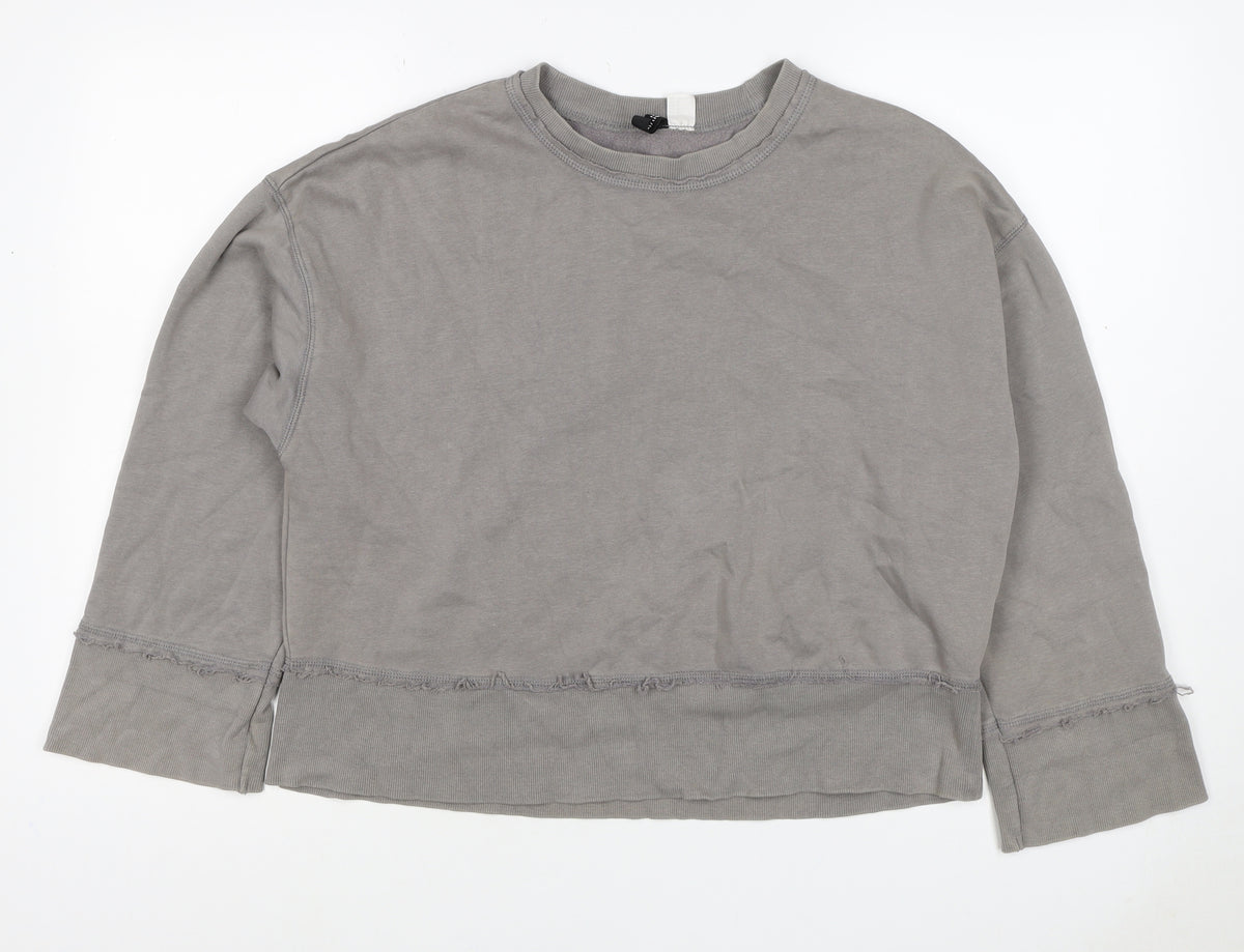 COS Women Grey M Distressed Raw Hem Crew Neck Cotton Sweatshirt