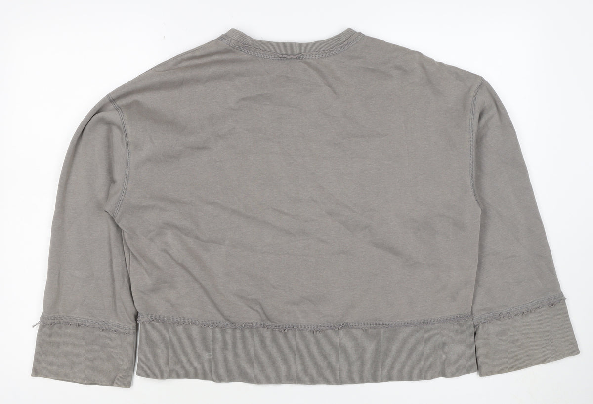 COS Women Grey M Distressed Raw Hem Crew Neck Cotton Sweatshirt