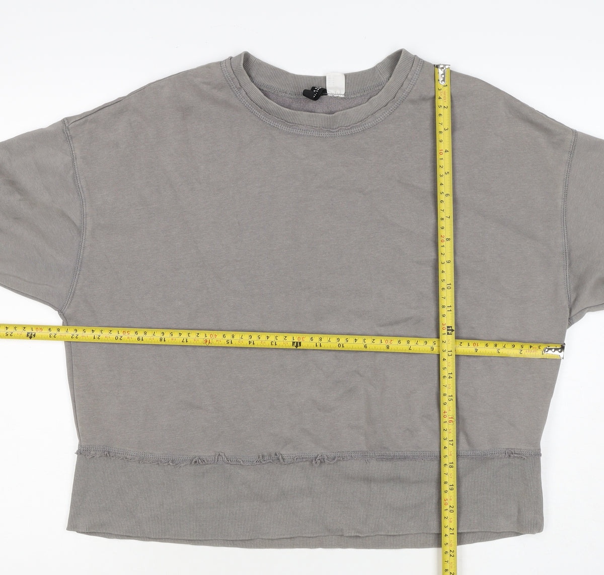 COS Women Grey M Distressed Raw Hem Crew Neck Cotton Sweatshirt