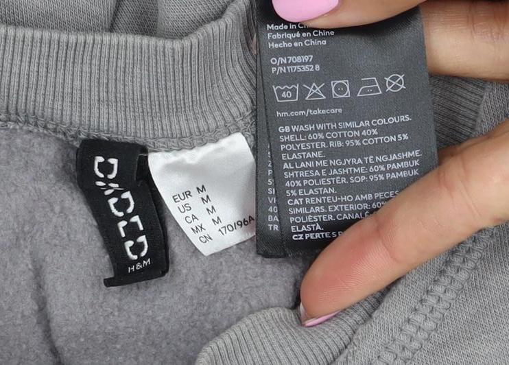 COS Women Grey M Distressed Raw Hem Crew Neck Cotton Sweatshirt
