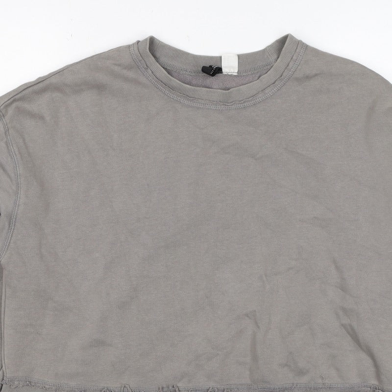 COS Women Grey M Distressed Raw Hem Crew Neck Cotton Sweatshirt