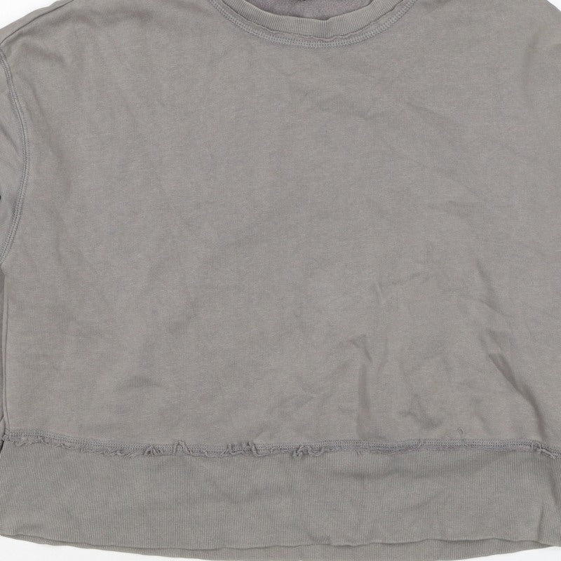 COS Women Grey M Distressed Raw Hem Crew Neck Cotton Sweatshirt