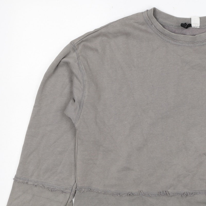 COS Women Grey M Distressed Raw Hem Crew Neck Cotton Sweatshirt