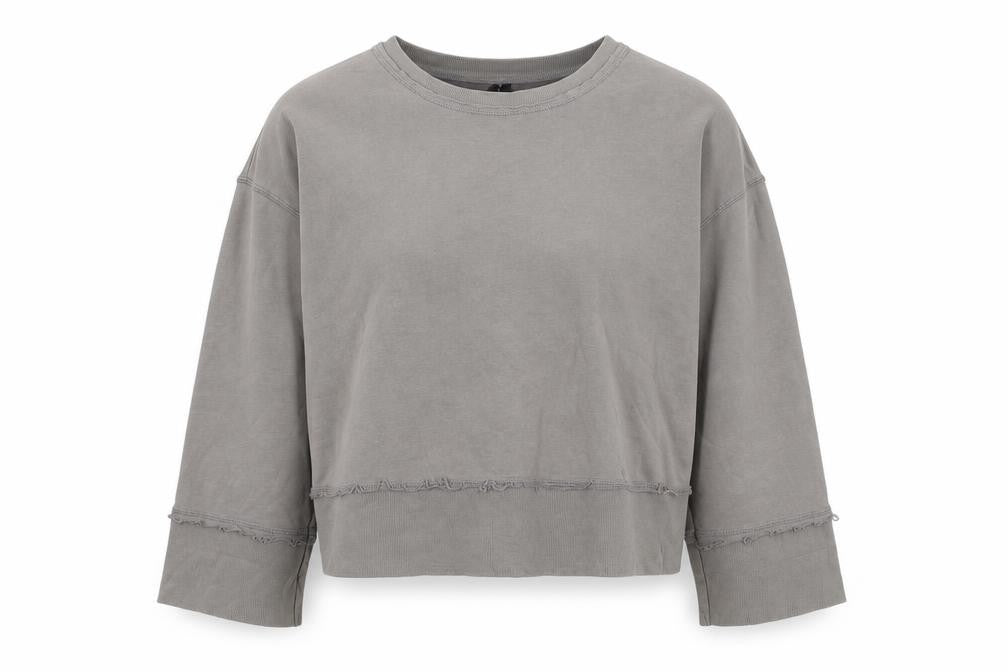 COS Women Grey M Distressed Raw Hem Crew Neck Cotton Sweatshirt