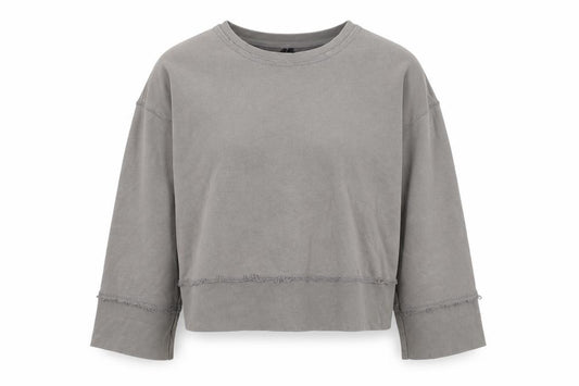 COS Women Grey M Distressed Raw Hem Crew Neck Cotton Sweatshirt