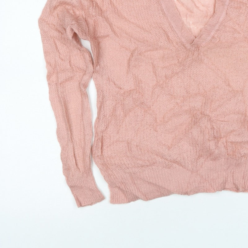 LOGG Women Pink M Mohair Blend V-Neck Open Knit Pullover Jumper
