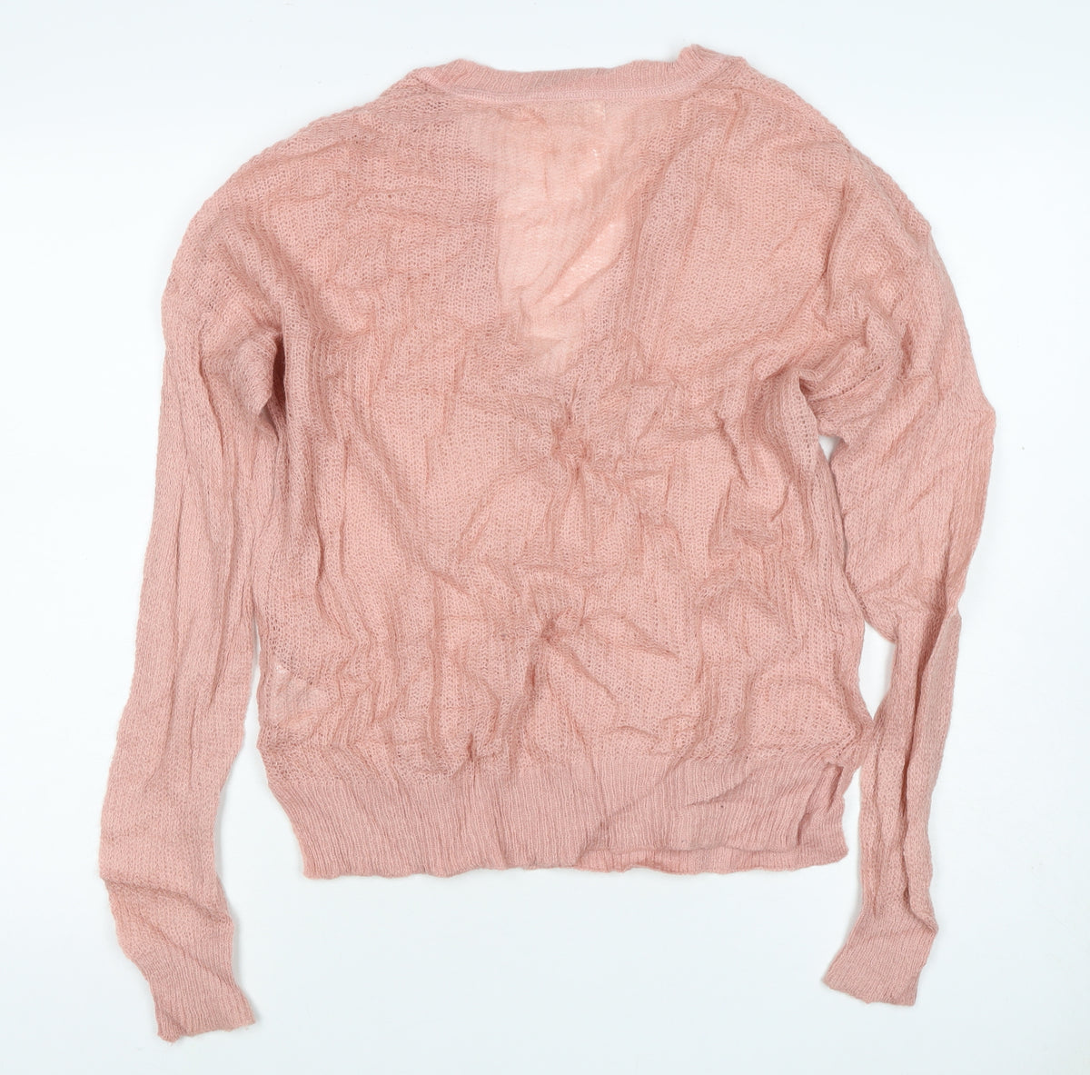 LOGG Women Pink M Mohair Blend V-Neck Open Knit Pullover Jumper