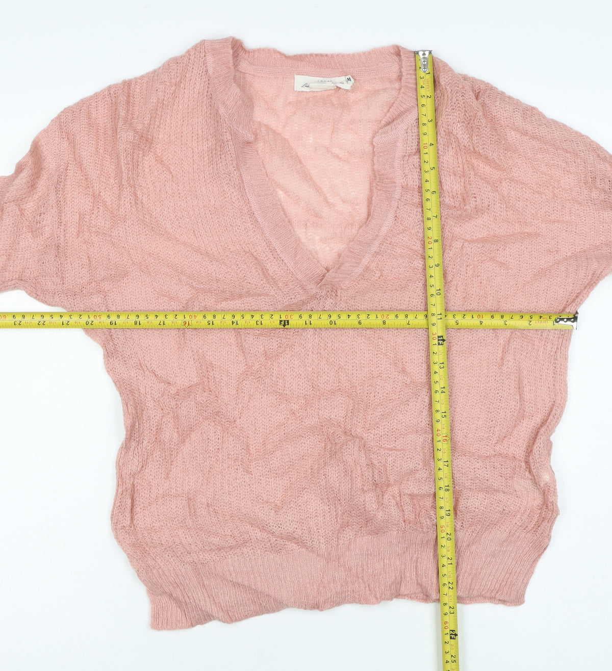 LOGG Women Pink M Mohair Blend V-Neck Open Knit Pullover Jumper