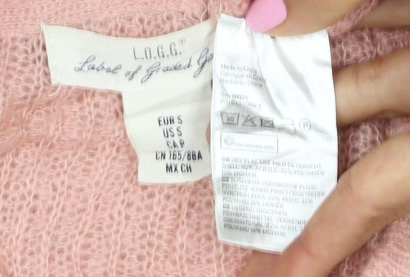 LOGG Women Pink M Mohair Blend V-Neck Open Knit Pullover Jumper