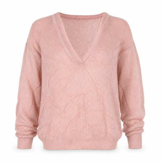 LOGG Women Pink M Mohair Blend V-Neck Open Knit Pullover Jumper