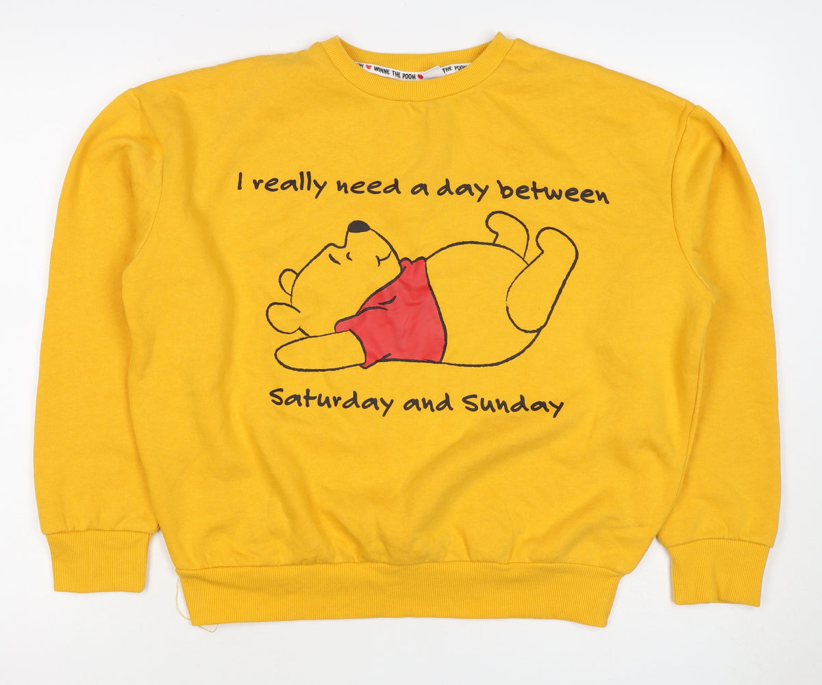 Disney Women Yellow S Winnie the Pooh Graphic Pullover Sweatshirt