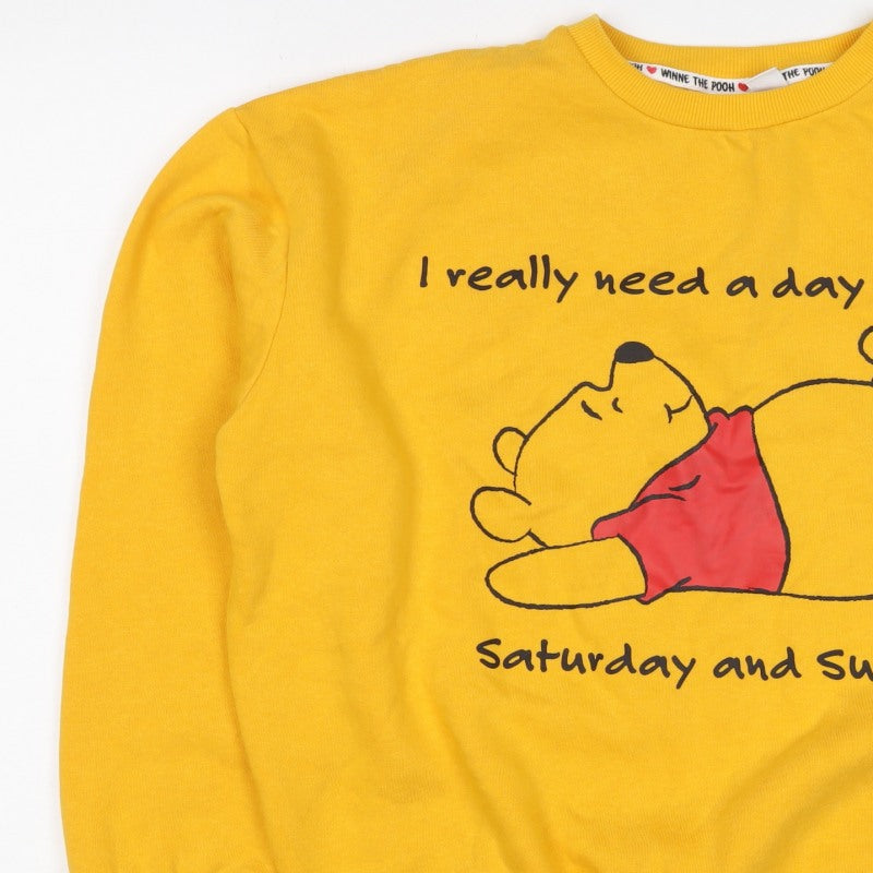 Disney Women Yellow S Winnie the Pooh Graphic Pullover Sweatshirt