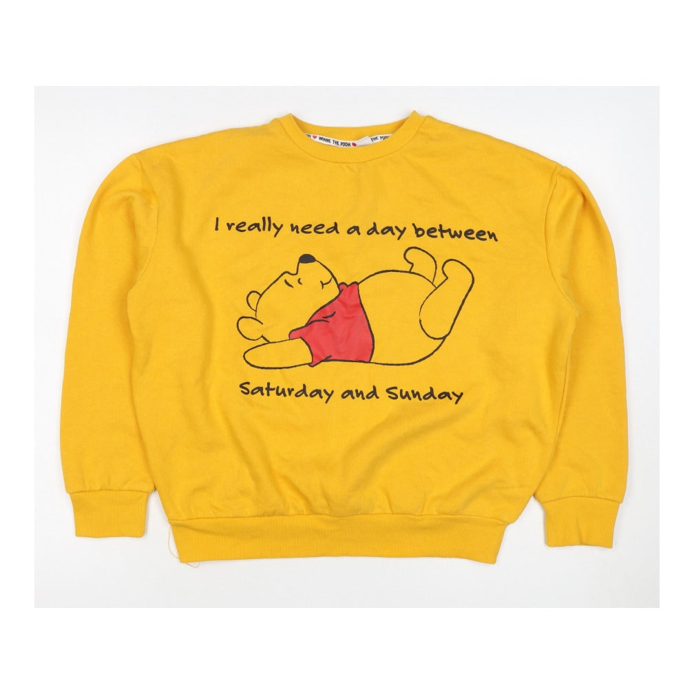Disney Women Yellow S Winnie the Pooh Graphic Pullover Sweatshirt