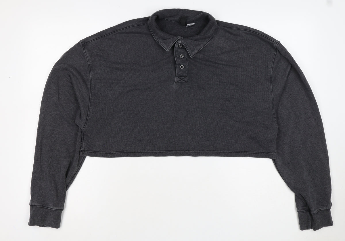Cider Women’s Grey UK 10 Cropped Collared Henley Sweatshirt