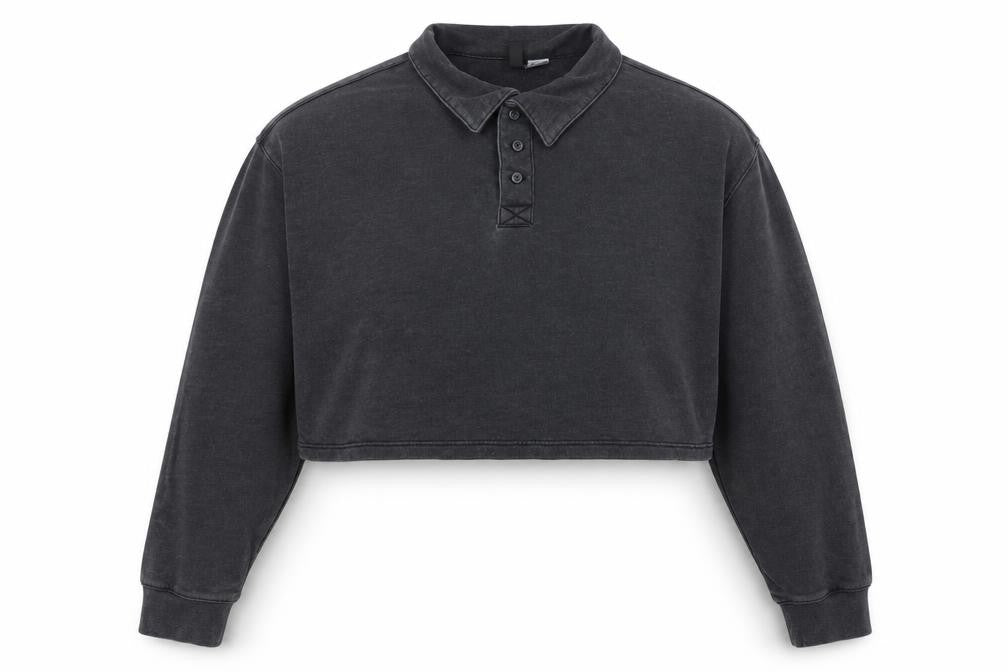 Cider Women’s Grey UK 10 Cropped Collared Henley Sweatshirt