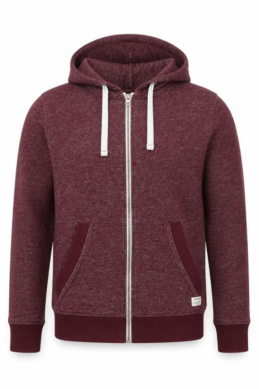 Jack & Jones Men’s Red Marl L Full Zip Fleece Hoodie
