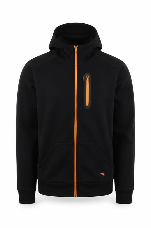 Diadora Men’s Black XL Full Zip Hoodie Orange Trim Training