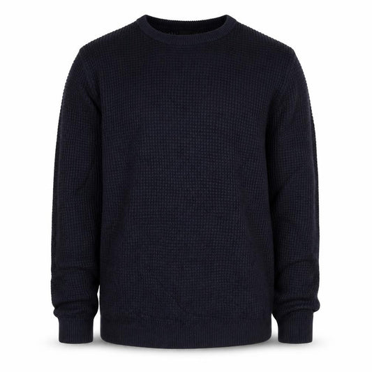 H&M Men's Blue L Waffle Knit Crew Neck Cotton Blend Pullover Jumper