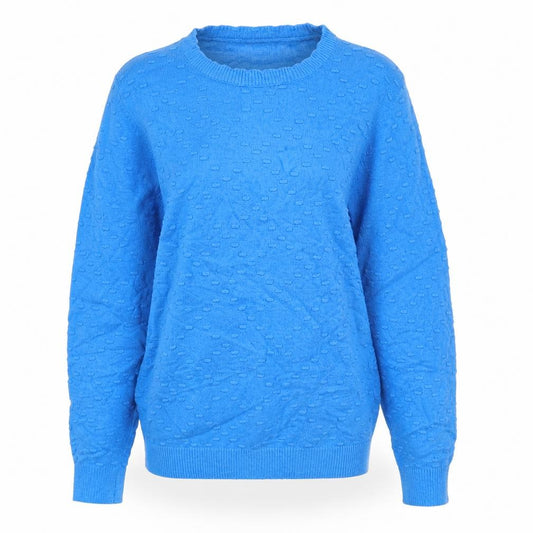 Mudflower Women Blue UK 10 Textured Knit Crew Neck Jumper