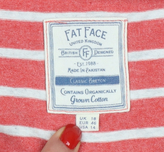 Fat Face Women’s Red Stripe UK 18 Basic Long Sleeve Jersey T-Shirt