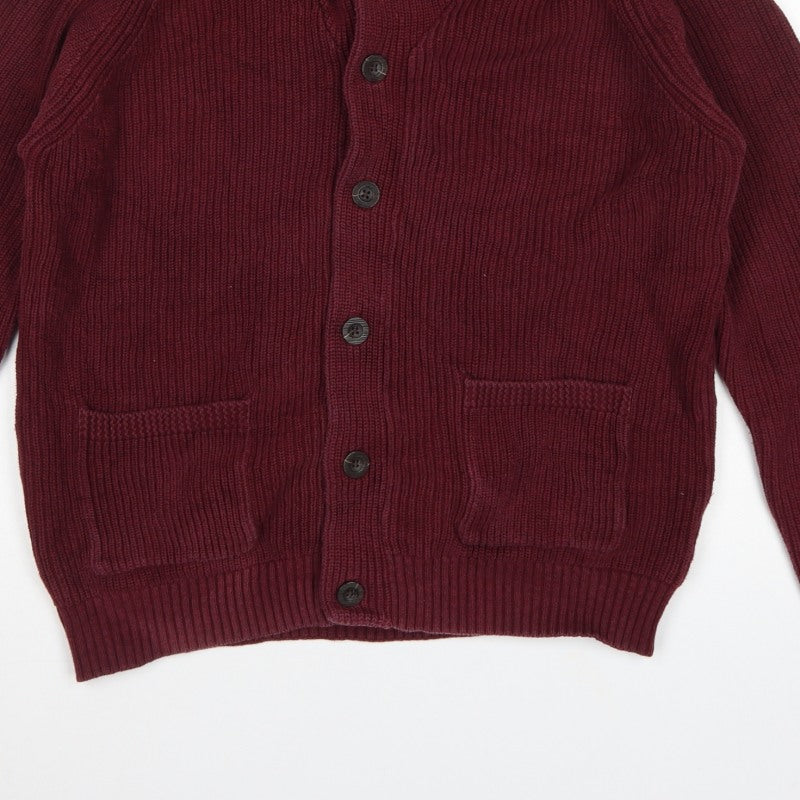 H&M LOGG Men’s Red L Chunky Knit Shawl Collar Button Cardigan