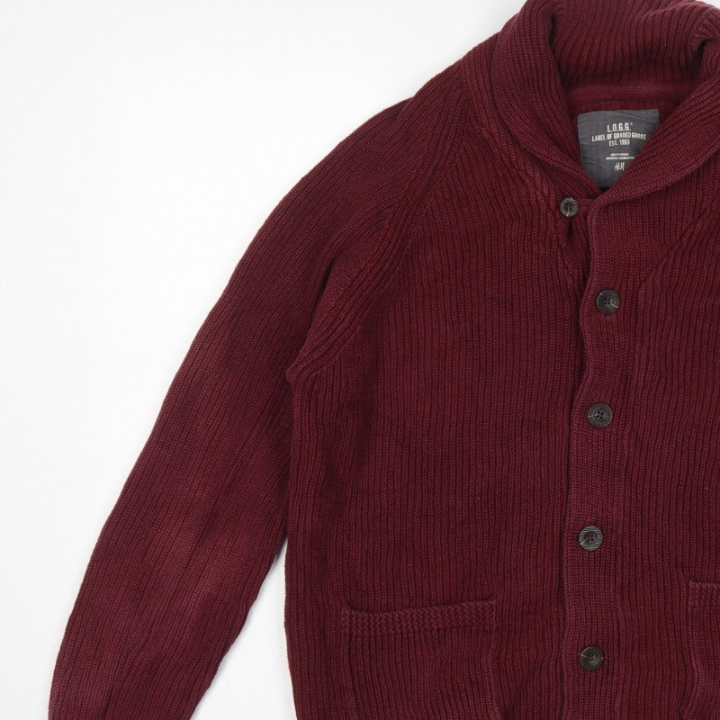 H&M LOGG Men’s Red L Chunky Knit Shawl Collar Button Cardigan