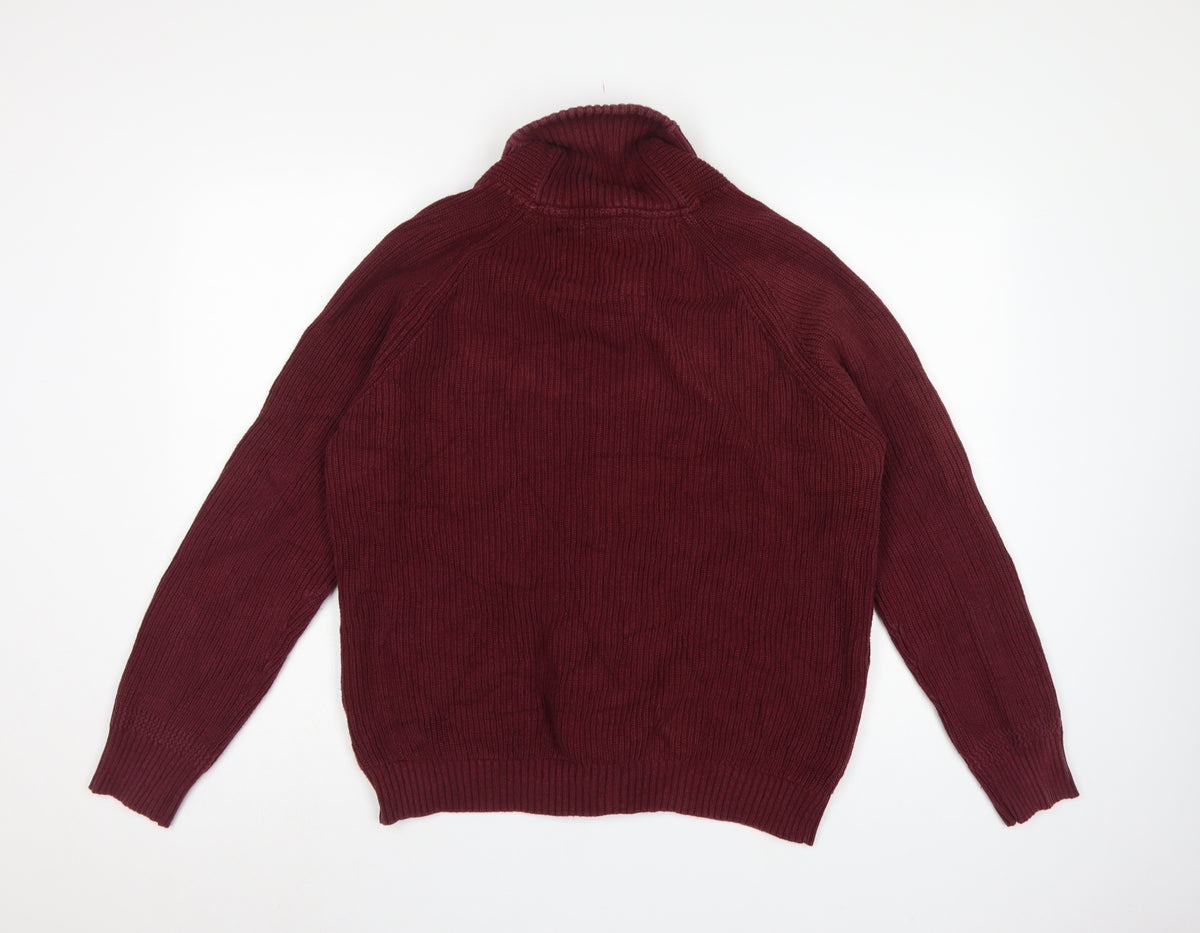 H&M LOGG Men’s Red L Chunky Knit Shawl Collar Button Cardigan