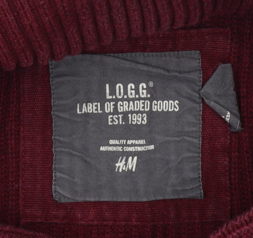 H&M LOGG Men’s Red L Chunky Knit Shawl Collar Button Cardigan