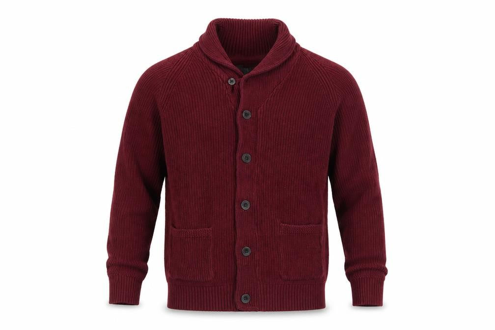 H&M LOGG Men’s Red L Chunky Knit Shawl Collar Button Cardigan
