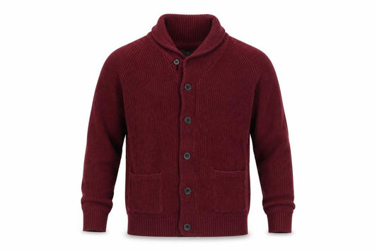 H&M LOGG Men’s Red L Chunky Knit Shawl Collar Button Cardigan